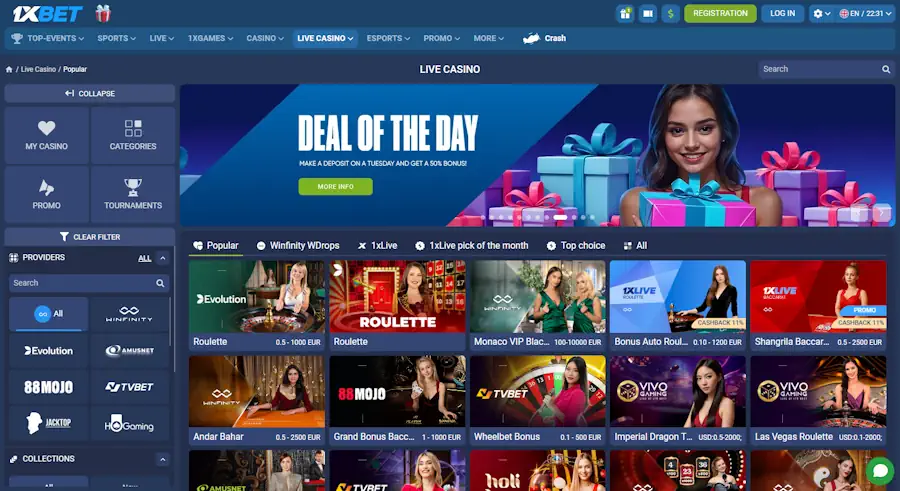 1xBet Table Games and Live Casino Screenshot